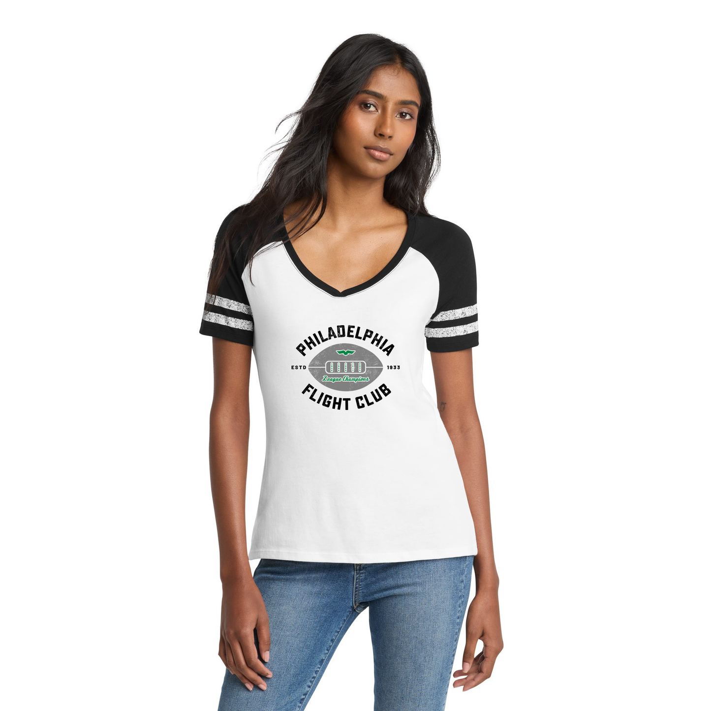 Philadelphia Flight Club V-Neck Tee — Women’s Vintage Football Fan Shirt