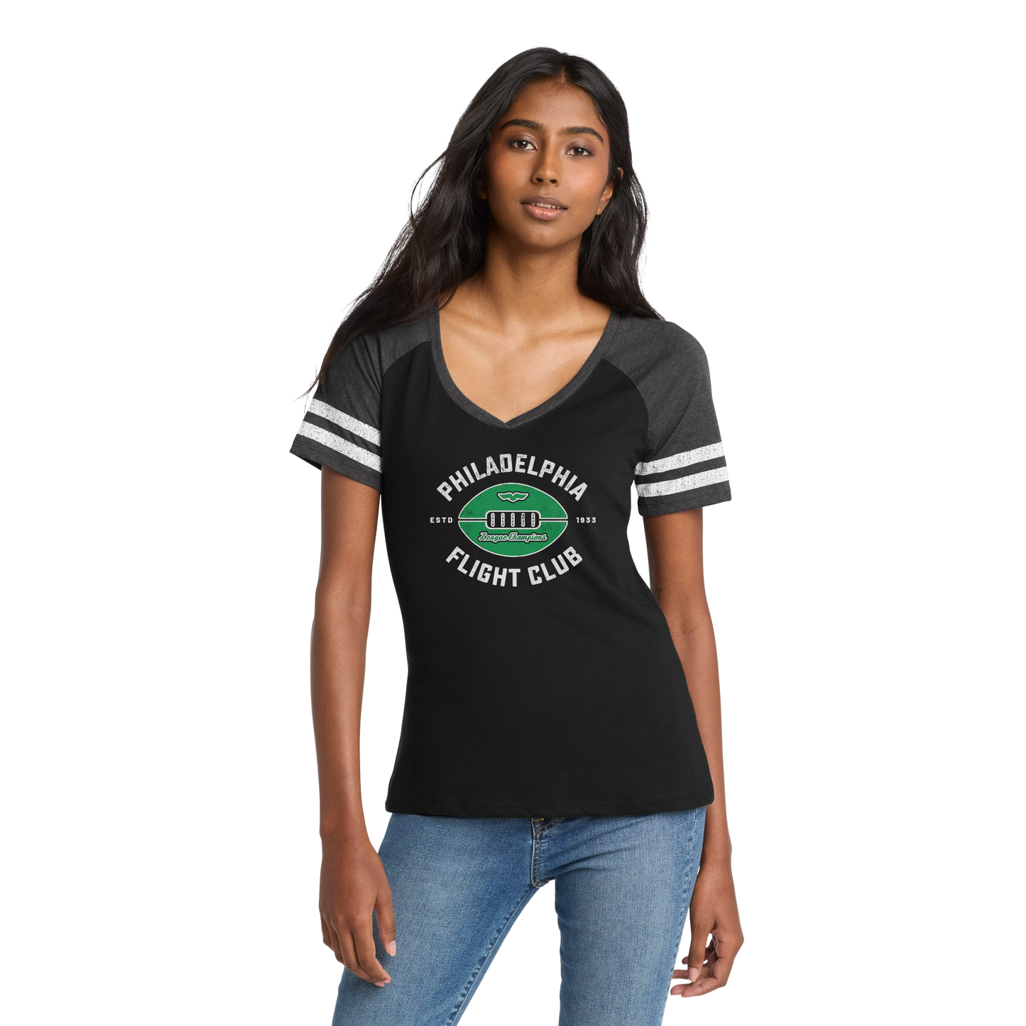 Philadelphia Flight Club V-Neck Tee — Women’s Vintage Football Fan Shirt