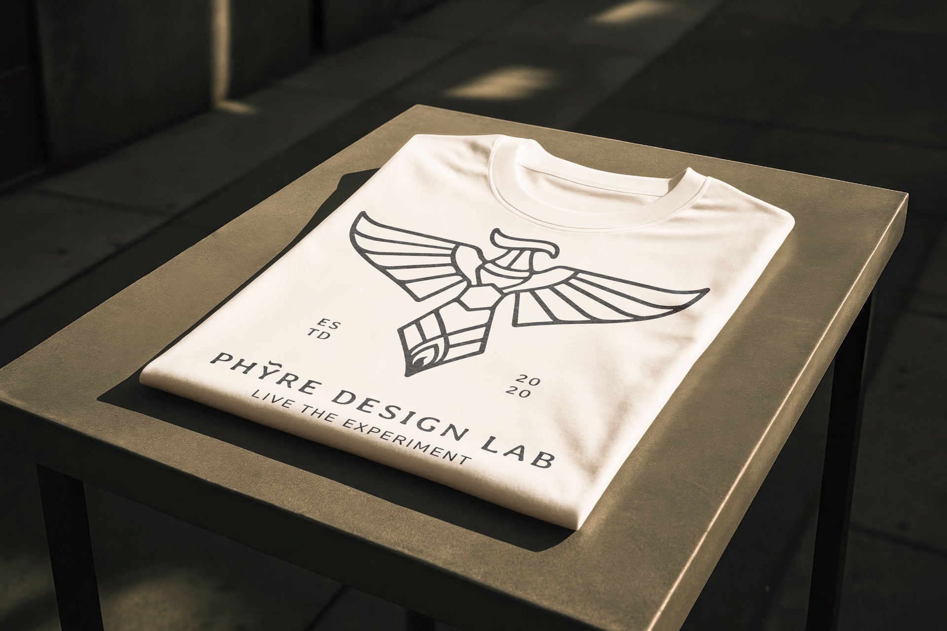 Phyre Design Lab graphic tee folded on table