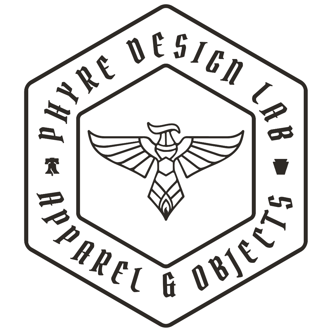Hexagonal logo with 'Phyre Design Lab' text and a stylized phoenix design on a white background